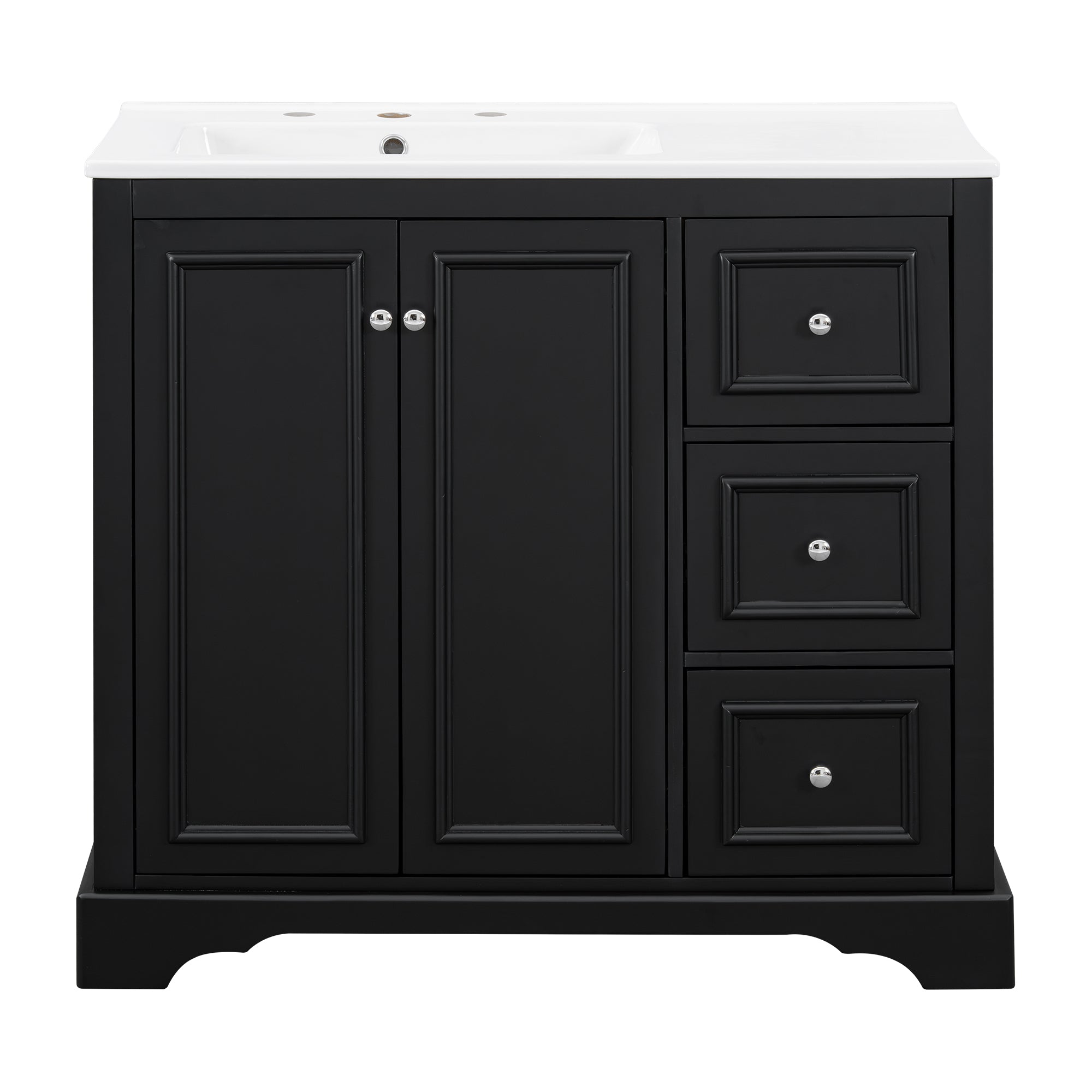 VanityFus 36-in Single Sink Combo Black Bathroom Vanity With Ceramic Top 1 Soft-Close Doors 3 drawer